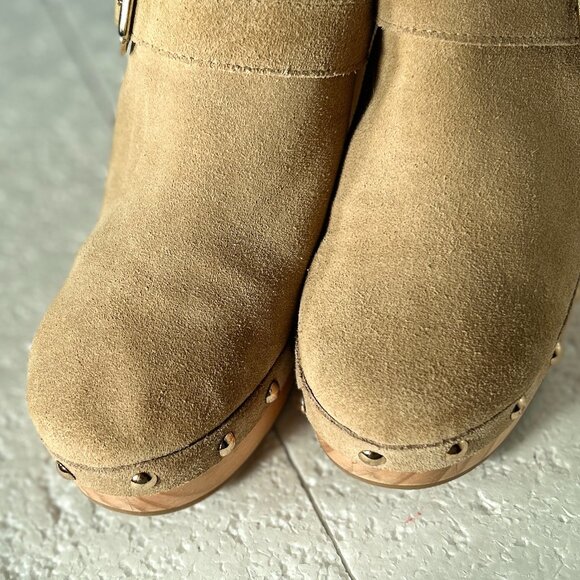 Steve Madden NWOT SZ 10 Hilde Tan Suede Leather Wood Heeled Clog 70's Boho Retro - Picture 7 of 11